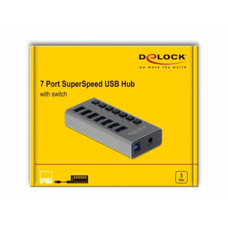 DeLOCK 63669 hub & concentrateur USB 3.2 Gen 1 (3.1 Gen 1) Type-B 5000 Mbit/s Gris