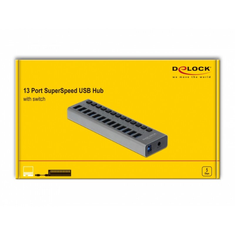 Delock Ext. SS USB Hub 13Ports +Schalter | 63738