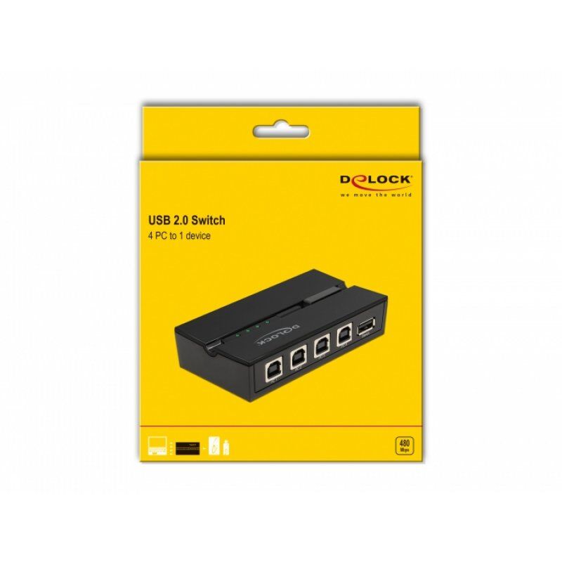 Delock USB 2.0 Switch f. 4 PC an 1 Gerät | 11493