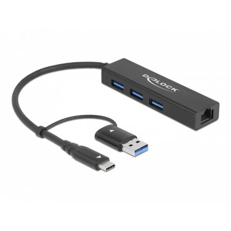 Delock 3P USB 3.2 Gen1 Hub+LAN+USB-C/A | 64149