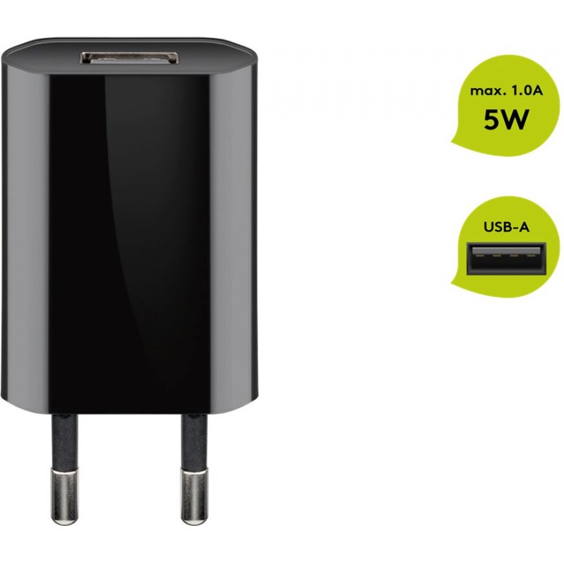 Goobay USB 1Port 5W/1,0A Slim         bk | 44949
