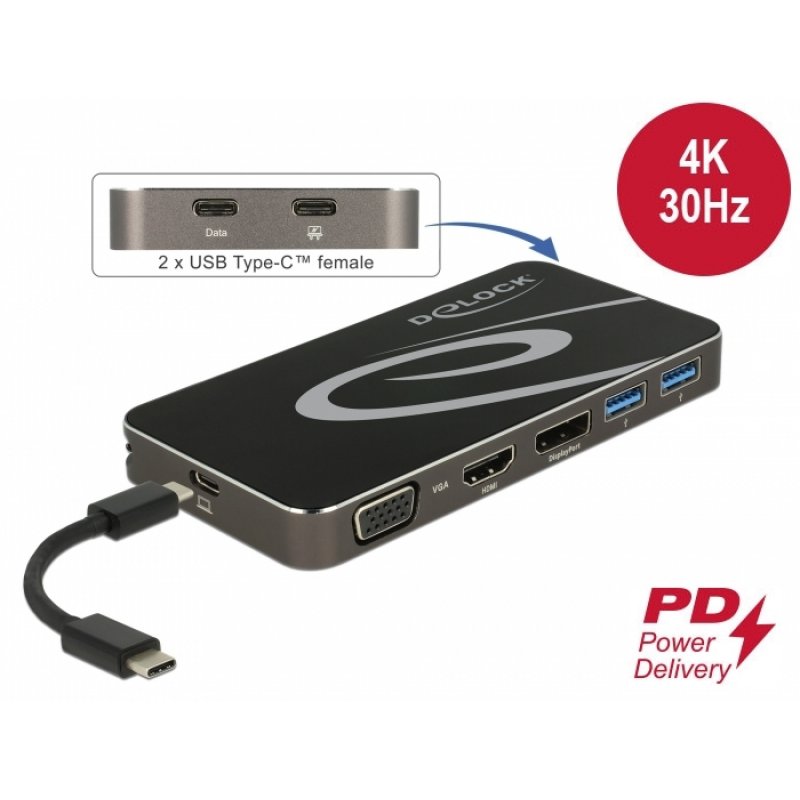 DeLOCK USB DS 4K HDMI+DP/VGA/USB/PD 3,0