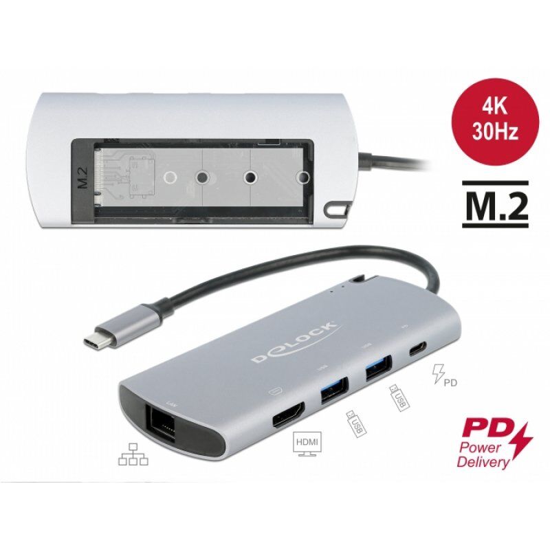 DeLOCK 87767 station d'accueil Avec fil USB 3.2 Gen 1 (3.1 Gen 1) Type-C Gris