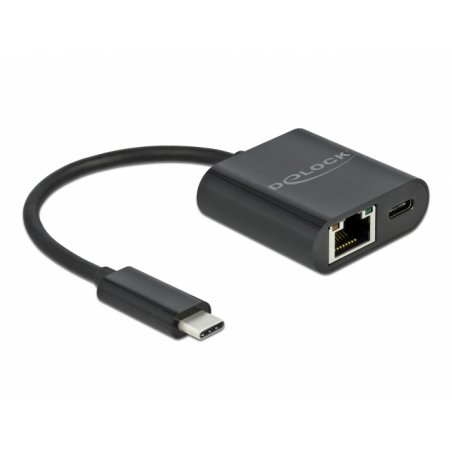DeLOCK USB-C Adap.Gigabit LAN+PW     bk | LAN 10/100/1000 Mbps mit Power Delivery