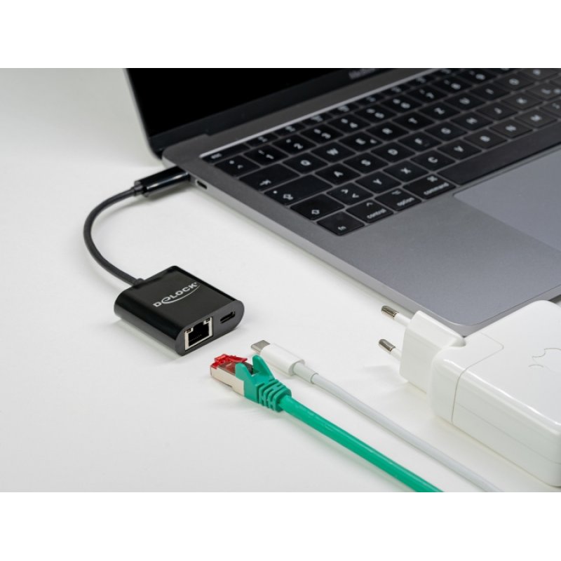 DeLOCK USB-C Adap.Gigabit LAN+PW     bk | LAN 10/100/1000 Mbps mit Power Delivery