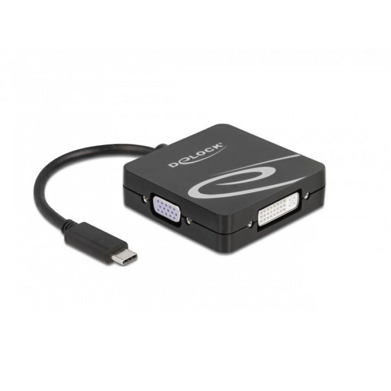 DeLOCK 63129 video cable adapter 0.1 m USB Type-C DVI + VGA + DisplayPort + HDMI Black