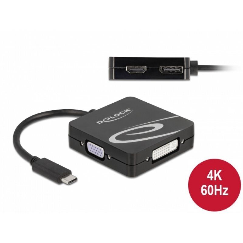 DeLOCK 63129 câble vidéo et adaptateur 0,1 m USB Type-C DVI + VGA + DisplayPort + HDMI Noir
