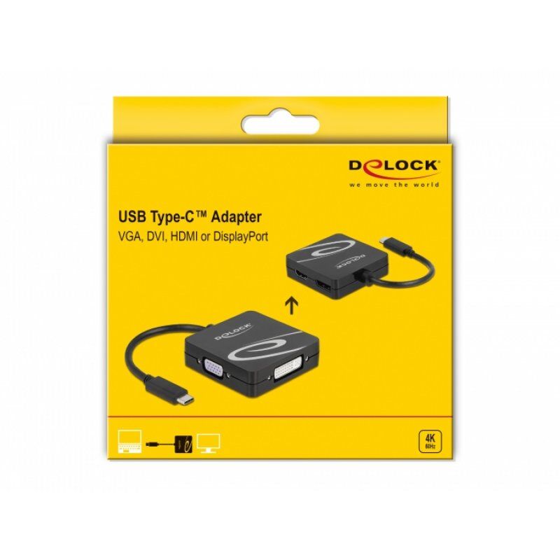 DeLOCK 63129 câble vidéo et adaptateur 0,1 m USB Type-C DVI + VGA + DisplayPort + HDMI Noir