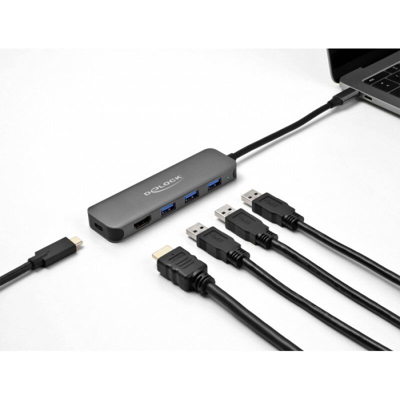 DeLOCK 3P USB Hub+4K HDMI+USB-C+PD 85W | 64171