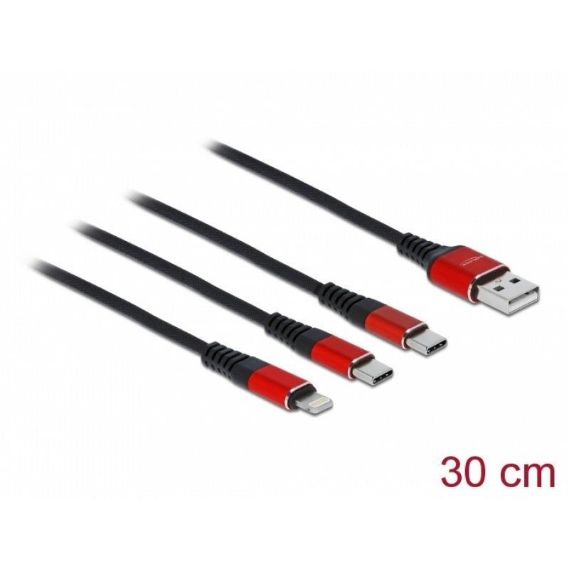 DeLOCK USB 3in1Typ-ALight./2xUSB-C 0,3m | 86708
