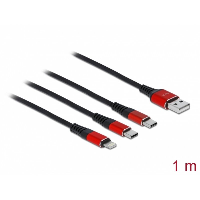 DeLOCK 86709 USB cable 1 m USB 2.0 USB A USB C/Lightning Black, Red