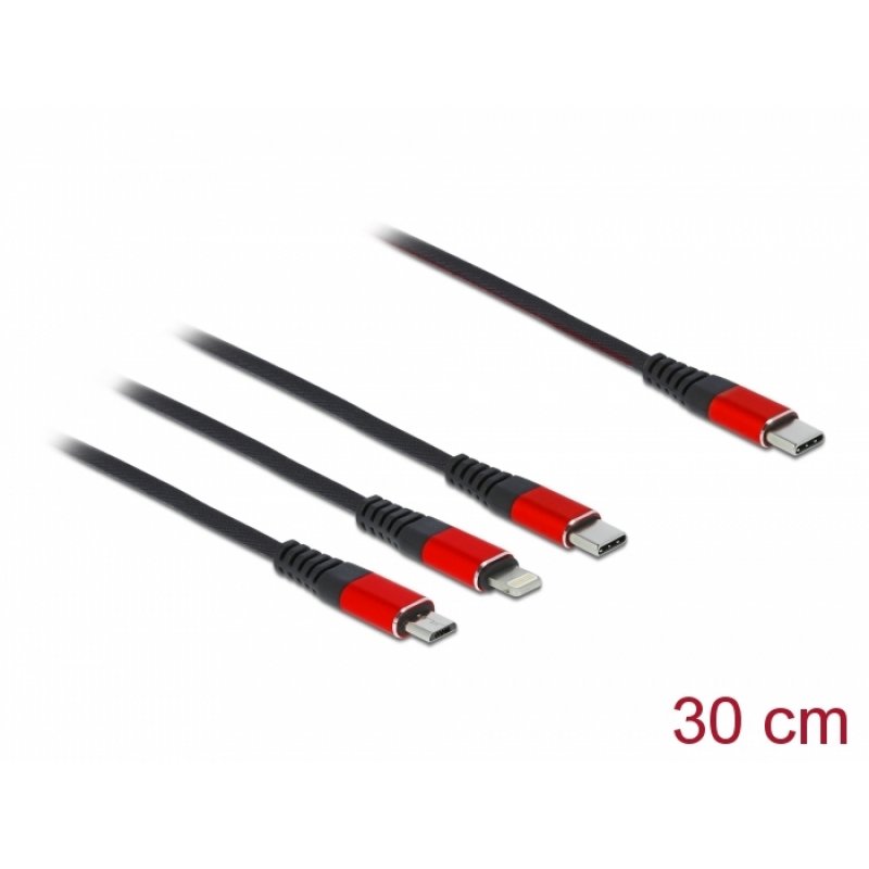 DeLOCK 86710 USB cable 0.3 m USB 2.0 USB C USB C/Micro-USB B/Lightning Black, Red