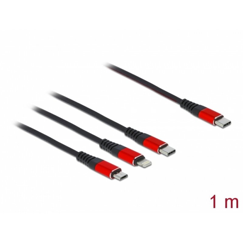 DeLOCK 86711 USB cable 1 m USB 2.0 USB C USB C/Micro-USB B/Lightning Black, Red