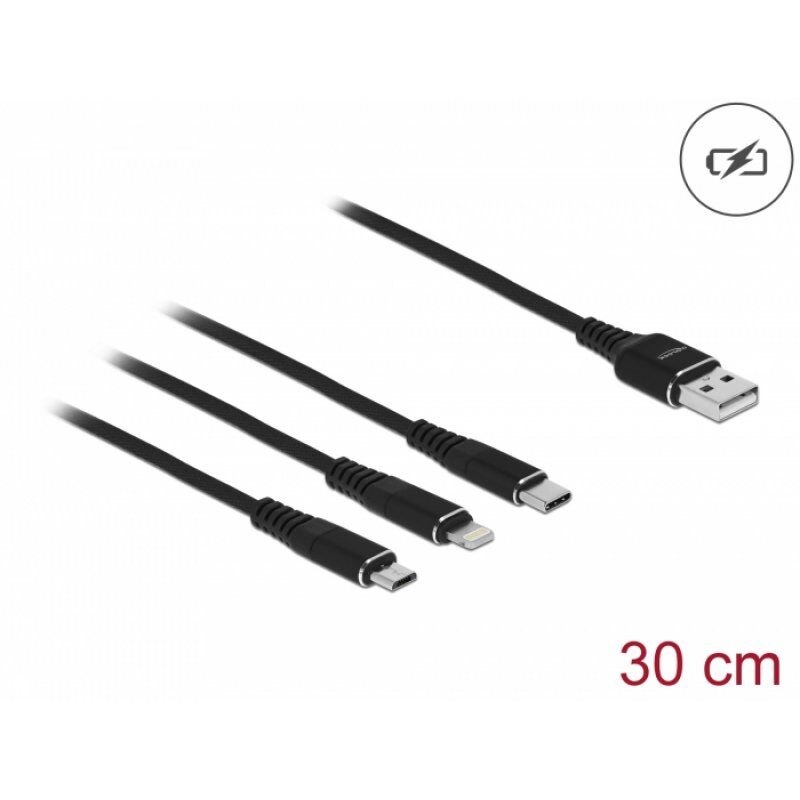 DeLOCK 87152 câble USB 0,3 m USB 2.0 USB A USB C/Micro-USB B/Lightning Noir