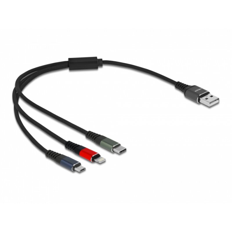 DeLOCK 87236 câble USB 0,3 m USB 2.0 USB A Micro-USB B/Lightning/Apple 30-pin Noir, Bleu, Vert, Rouge