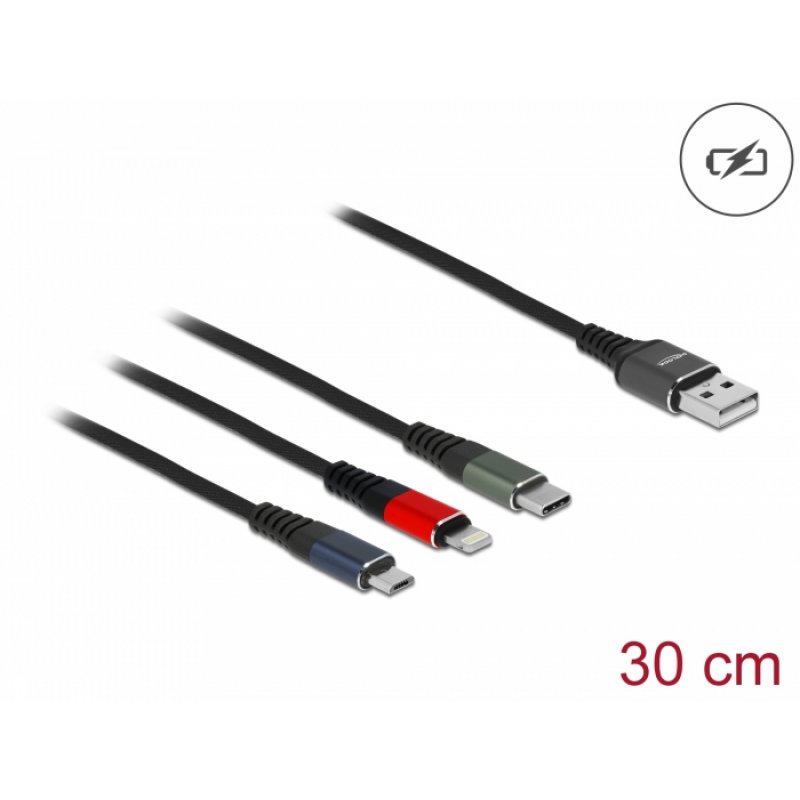 DeLOCK 87236 USB cable 0.3 m USB 2.0 USB A Micro-USB B/Lightning/Apple 30-pin Black, Blue, Green, Red