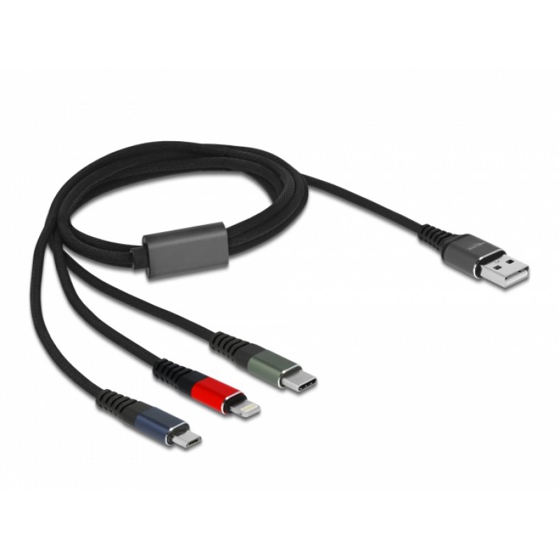 DeLOCK 87277 câble USB 1 m USB 2.0 USB A Micro-USB B/Lightning/Apple 30-pin Vert, Noir, Rouge, Bleu
