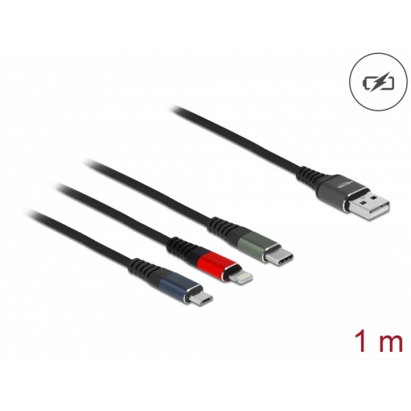 DeLOCK 87277 USB cable 1 m USB 2.0 USB A Micro-USB B/Lightning/Apple 30-pin Green, Black, Red, Blue