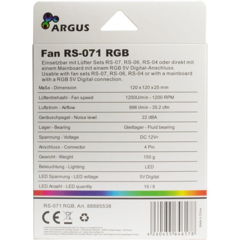 Inter-Tech Argus RS-071 RGB   120x120x25 | 88885538