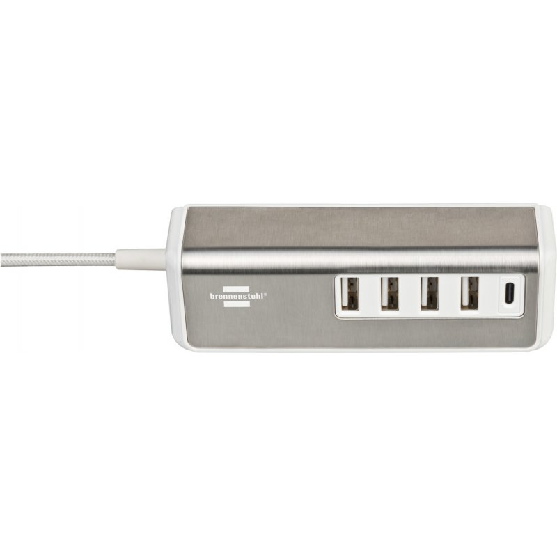 Brenn USB-Multiladegerät  1,5m wh/gy | 4x USB Charger Typ A + 1x Typ C