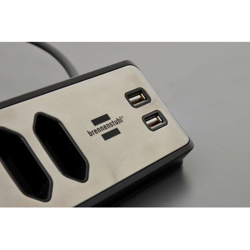 Brennenstuhl 1153590410 power extension 2 m 4 AC outlet(s) Indoor Black, Silver