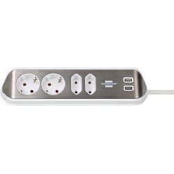 Brennenstuhl 1153590420 power extension 2 m 4 AC outlet(s) Indoor Silver, White