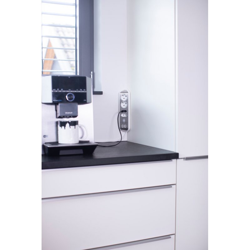 Brennenstuhl 1153590420 multiprise 2 m 4 sortie(s) CA Intérieure Argent, Blanc