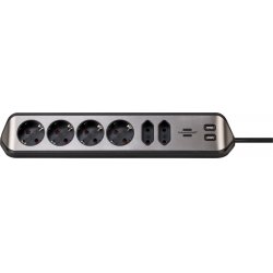 Brenn Ecksteckdosenleiste USB-Ladefunkt. | 6-fach 2x Schutzkontakt & 2x Euro sr/bk