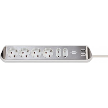 Brenn Ecksteckdosenleiste USB-Ladefunkt. | 6-fach 2x Schutzkontakt & 2x Euro sr/wh