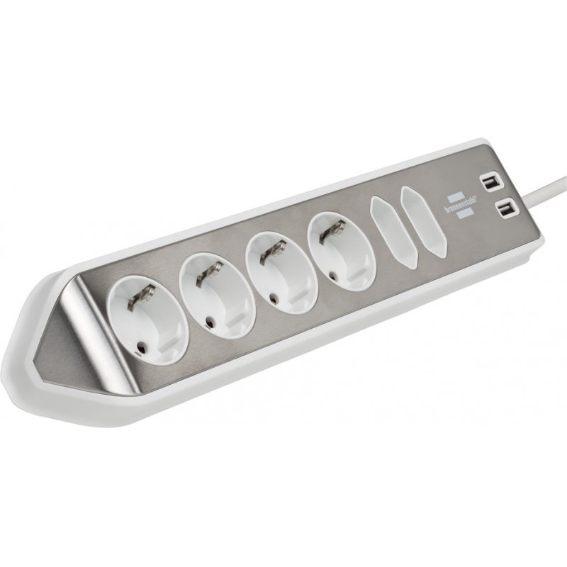 Brenn Ecksteckdosenleiste USB-Ladefunkt. | 6-fach 2x Schutzkontakt & 2x Euro sr/wh