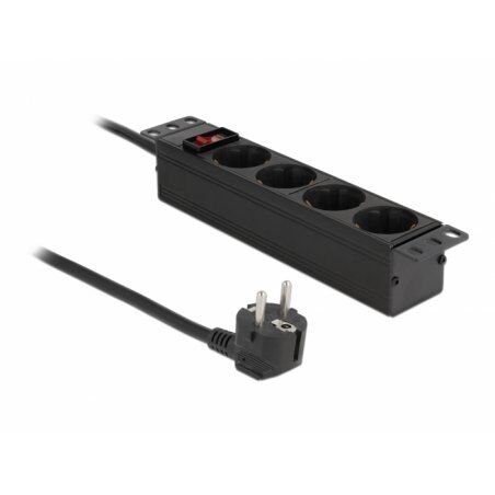 DeLock 10"Steckdosenleiste 4-fach 1HE bk | mit Schutzkontakt Schalter