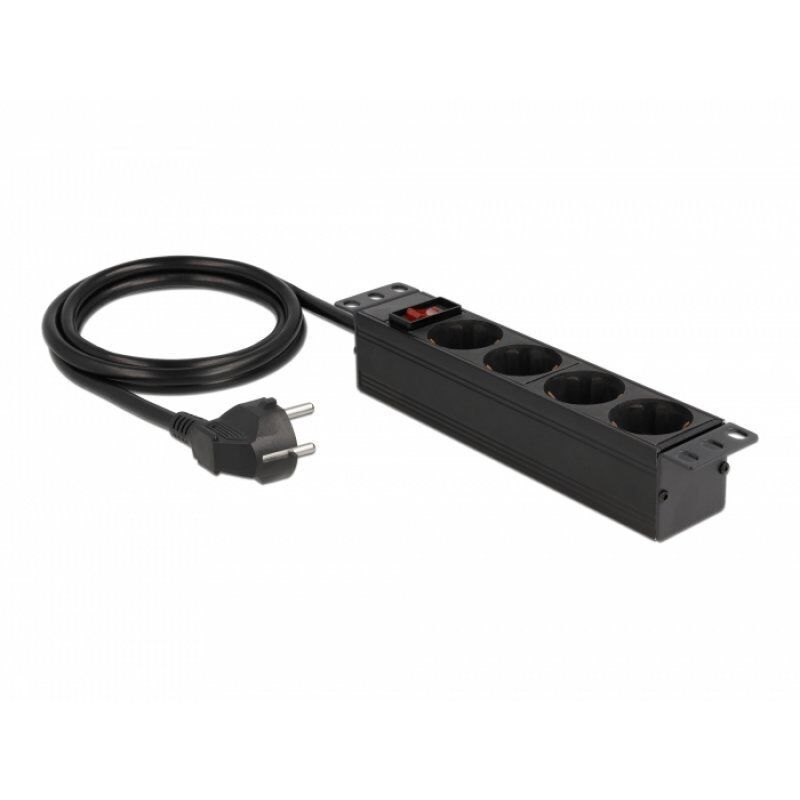 DeLock 10"Steckdosenleiste 4-fach 1HE bk | mit Schutzkontakt Schalter
