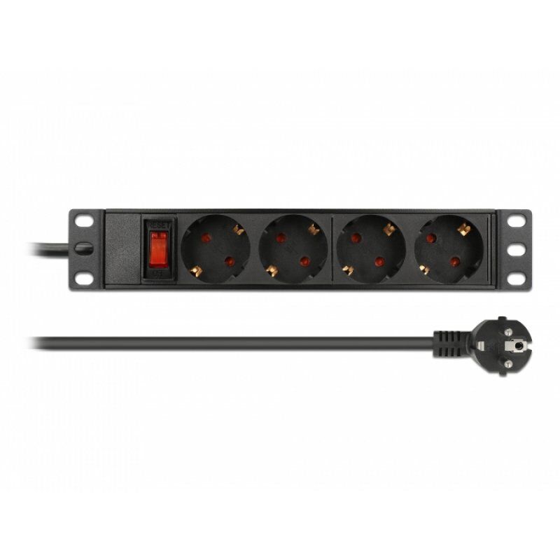DeLock 10"Steckdosenleiste 4-fach 1HE bk | mit Schutzkontakt Schalter