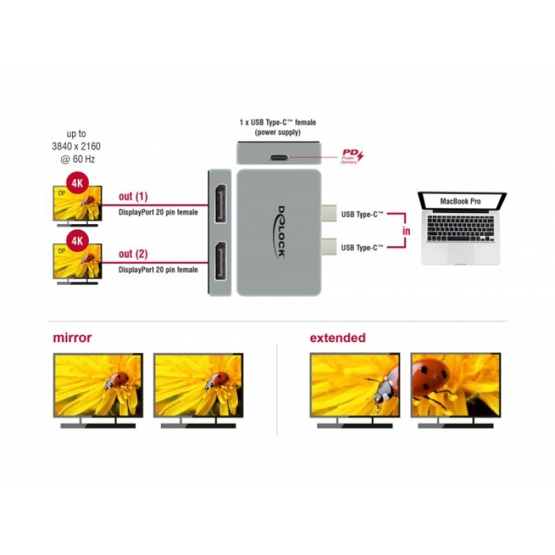 DeLOCK Dual DP Adap. 4K 60Hz+ PD3.0 MacB | 64001
