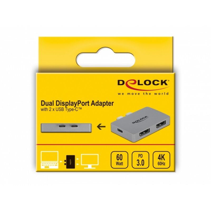 DeLOCK 64001 video cable adapter 2 x USB Type-C 2 x DisplayPort Grey