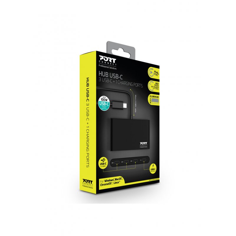 Port Designs 900147 hub & concentrateur USB Type-C 5000 Mbit/s Noir