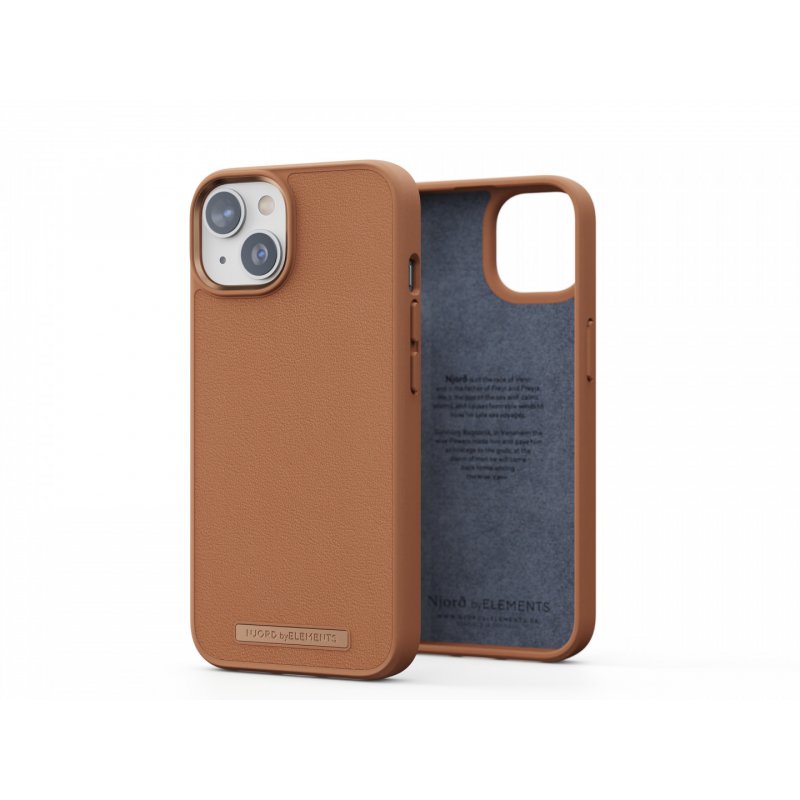 Njord byELEMENTS Genuine Leather Case for Apple iPhone 14, Cognac