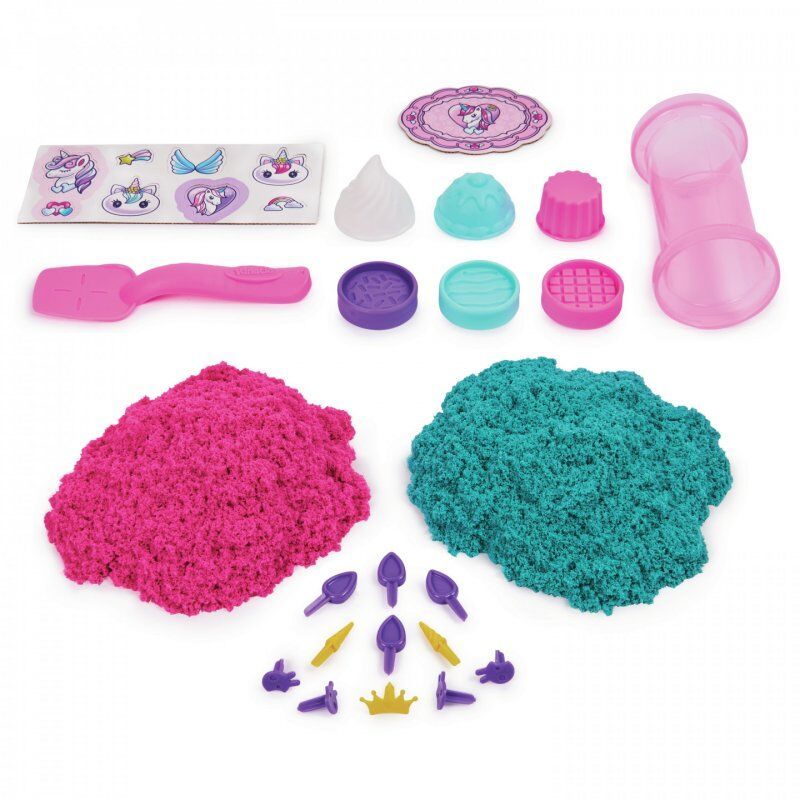 Kinetic Sand Shimmer, Unicorn Bake Shoppe Playset, 16oz (Shimmer Teal and Pink Neon), 8 Unicorn Tools, Sensory Toys for 