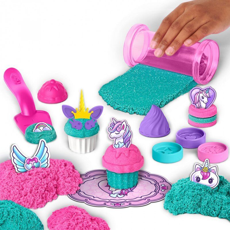 Kinetic Sand Shimmer, Unicorn Bake Shoppe Playset, 16oz (Shimmer Teal and Pink Neon), 8 Unicorn Tools, Sensory Toys for 