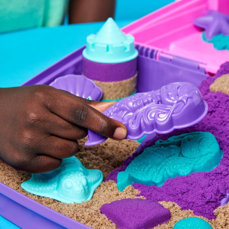 Kinetic Sand , Mermaid Palace Playset, Over 2lbs of Shimmer Play Sand (Neon Purple, Shimmer Teal, and Beach Sand), Reusa
