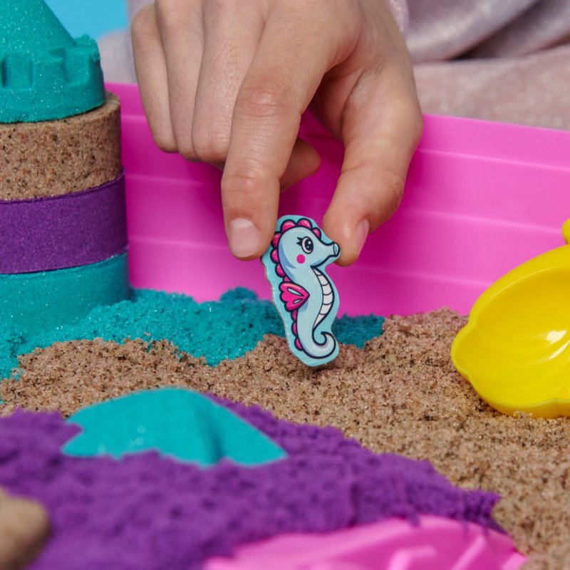 Kinetic Sand , Mermaid Palace Playset, Over 2lbs of Shimmer Play Sand (Neon Purple, Shimmer Teal, and Beach Sand), Reusa