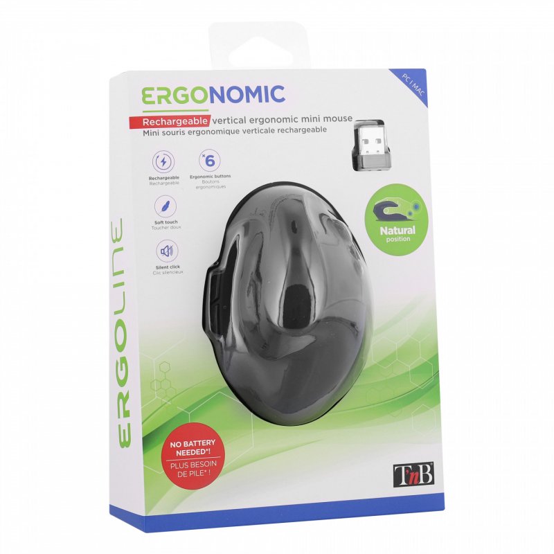 Mini souris sans fil ergonomique T'nB verticale et rechargeable Ergo (Noir)