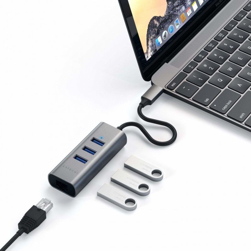 SATECHI Hub TypeC 3xUSB Ethernet Sp.Gray