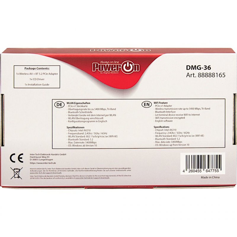 Inter-Tech DMG-36 Interne WLAN / Bluetooth 5400 Mbit/s