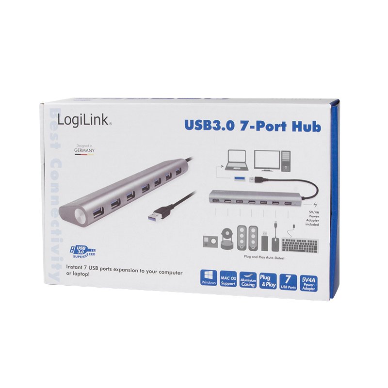 LogiLink UA0308 hub & concentrateur USB 3.2 Gen 1 (3.1 Gen 1) Type-A 5000 Mbit/s Gris
