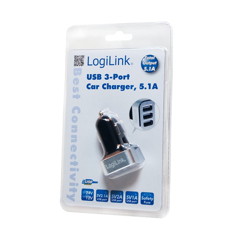 ZUB Logilink Car Charger USB 3-Port Black/Silver