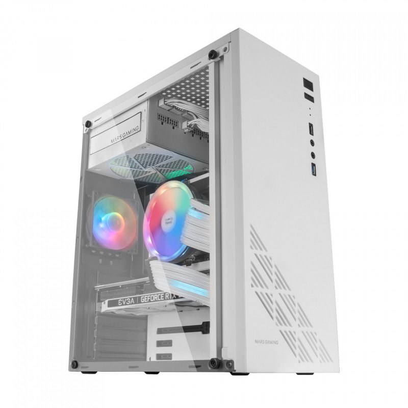 Boitier Moyen Tour ATX Mars Gaming MC100 RGB avec panneau vitré (Blanc)