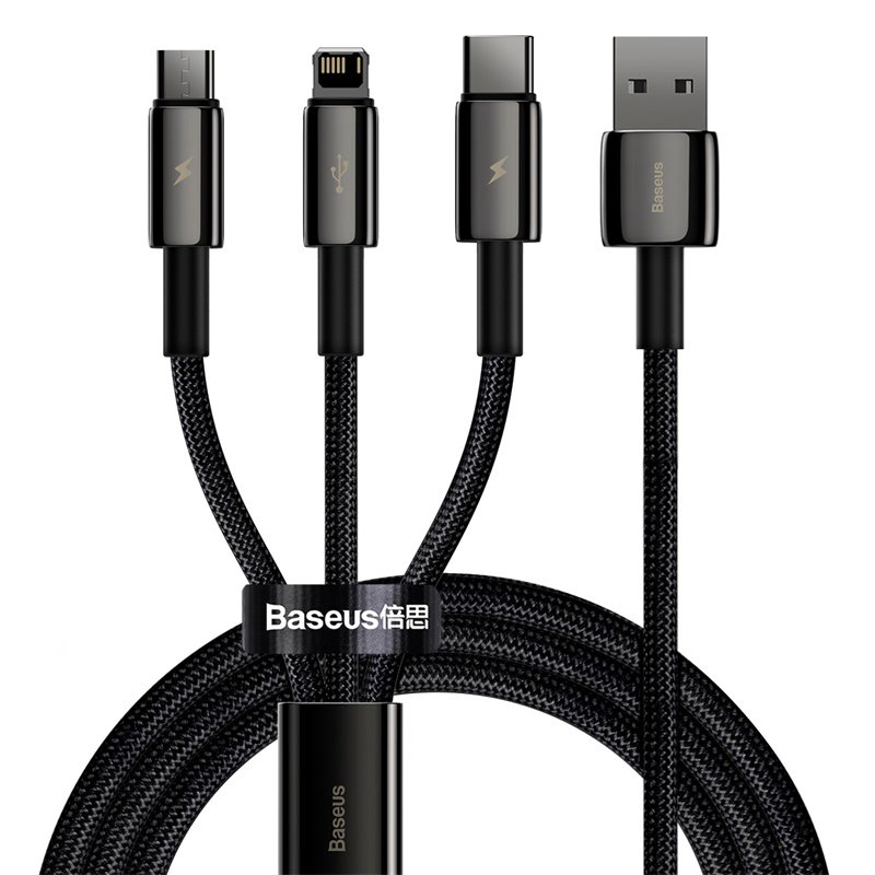 Baseus Tungsten Gold 3-in-1 USB cable 1.5 m USB 2.0 USB A USB C.Micro USB A/Lightning Black