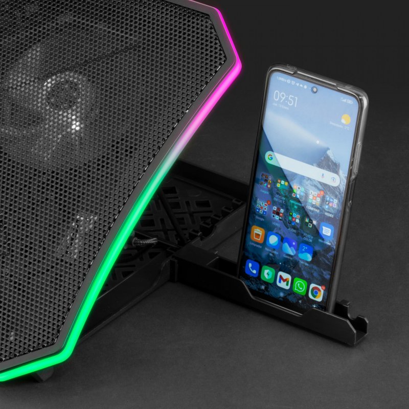 Mars Gaming MNBC6, Cooling Base + Stand XL 19'' ARGB, 3 Fans, Mobile Stand