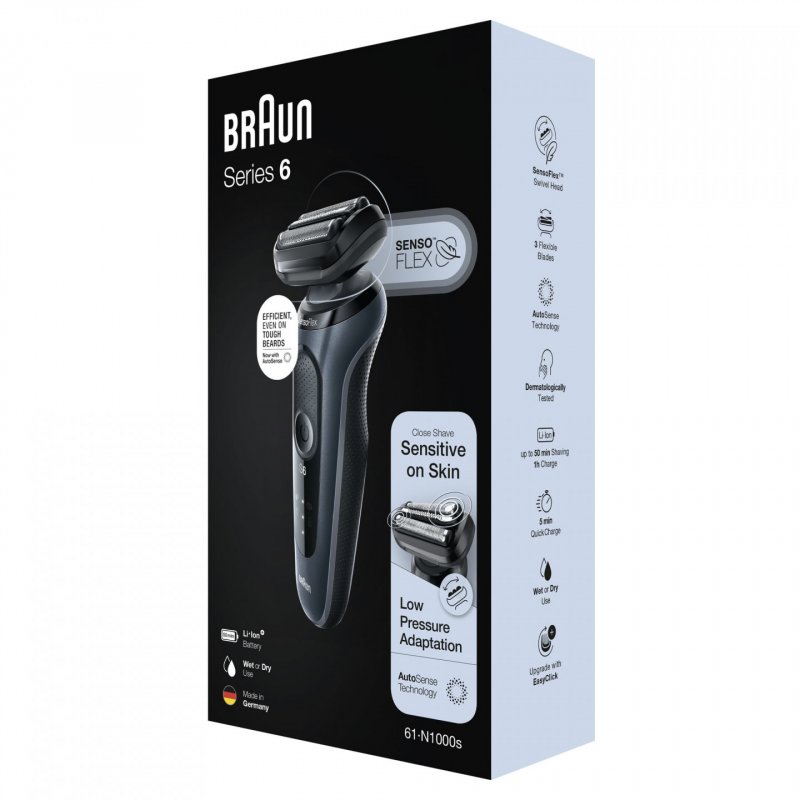 Braun Series 6 61-N1000s Rasoir à grille Noir, Gris